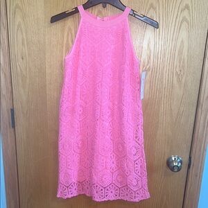 Design History bright Pink Crochet Dress Size L girls 100% Cotton boho country‎